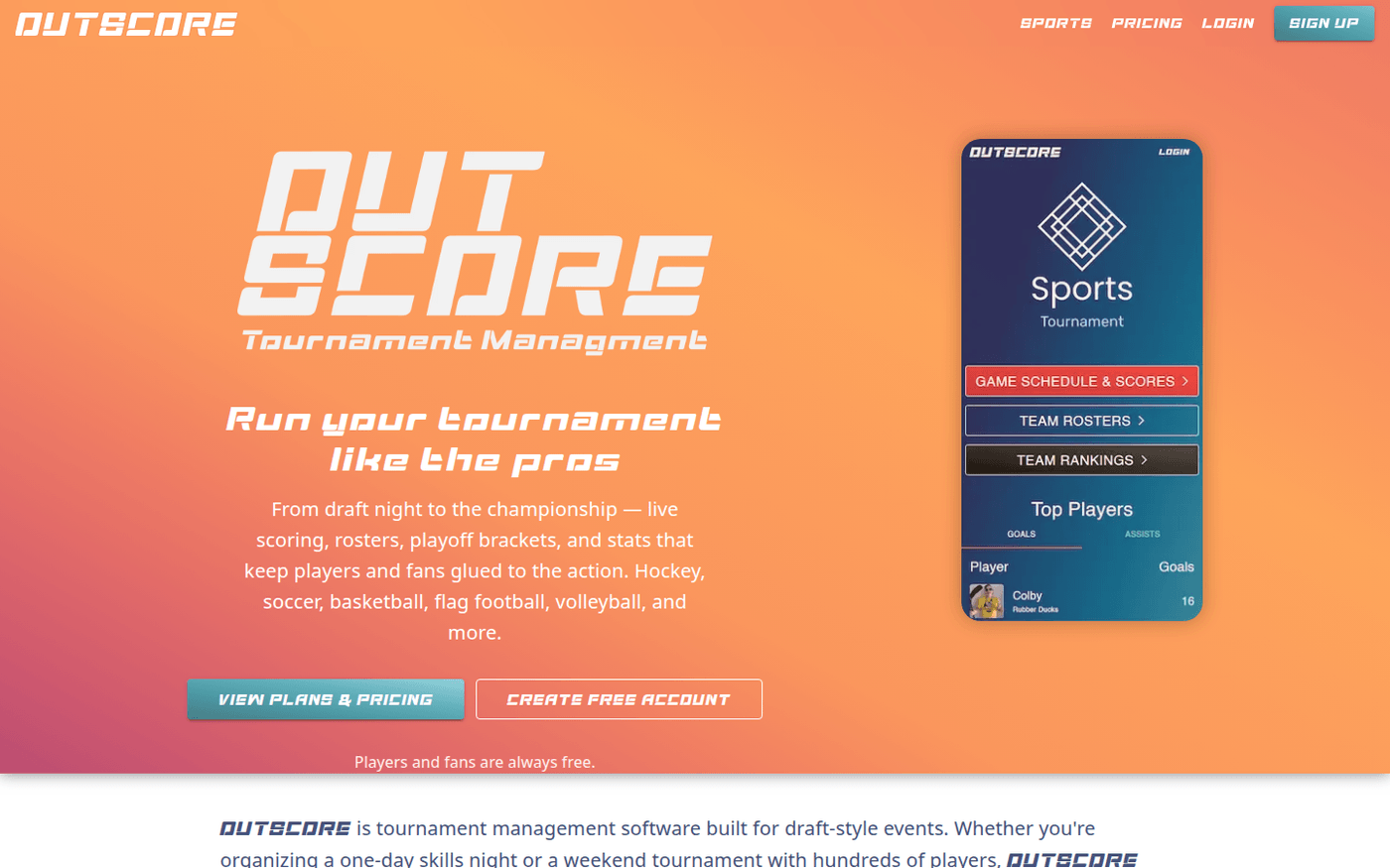 OutScore home page