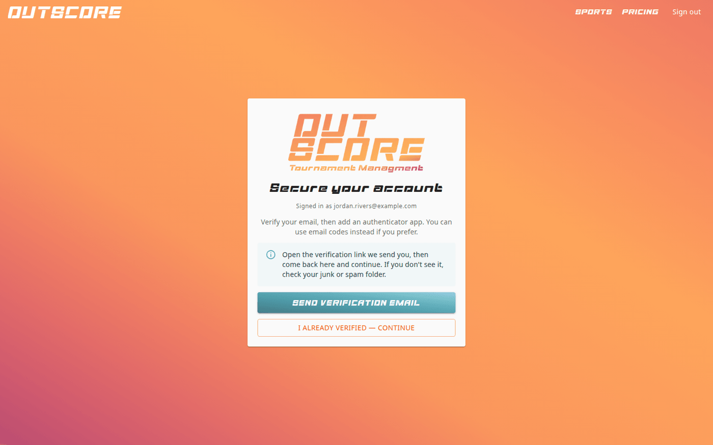 Secure your account – send verification email