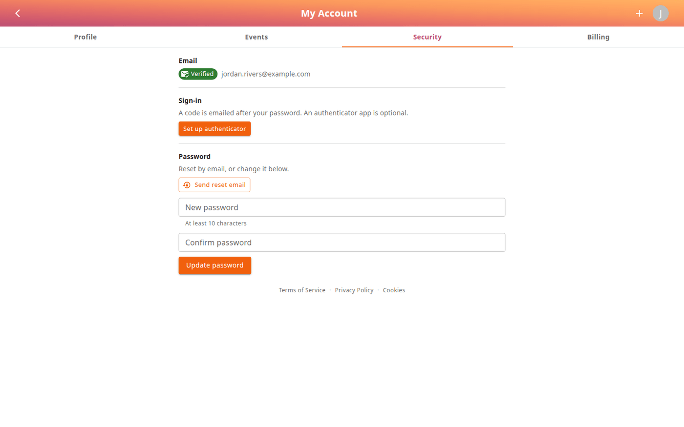 My Account – Security