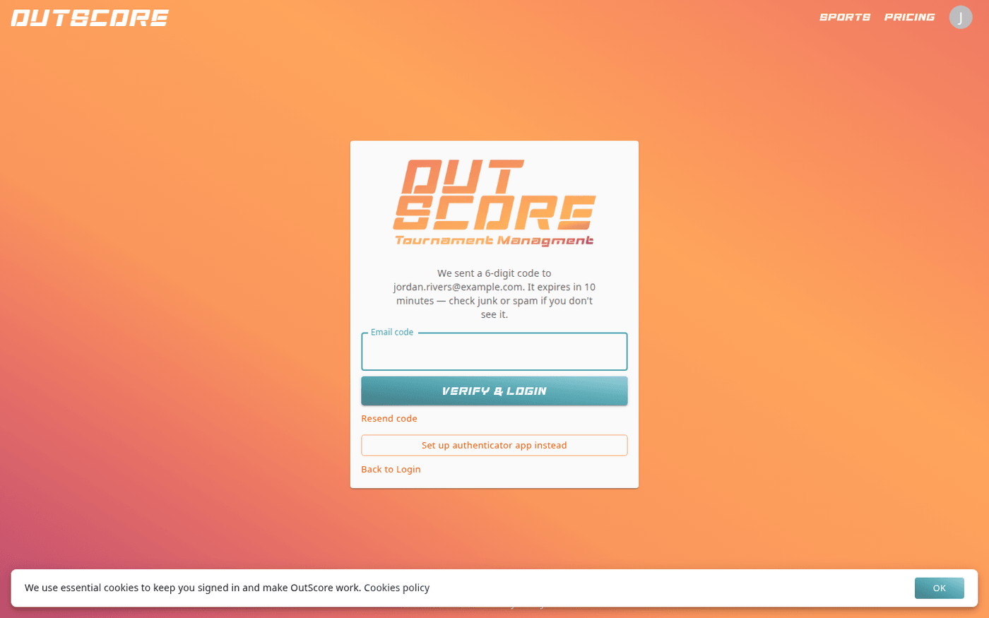Email code prompt