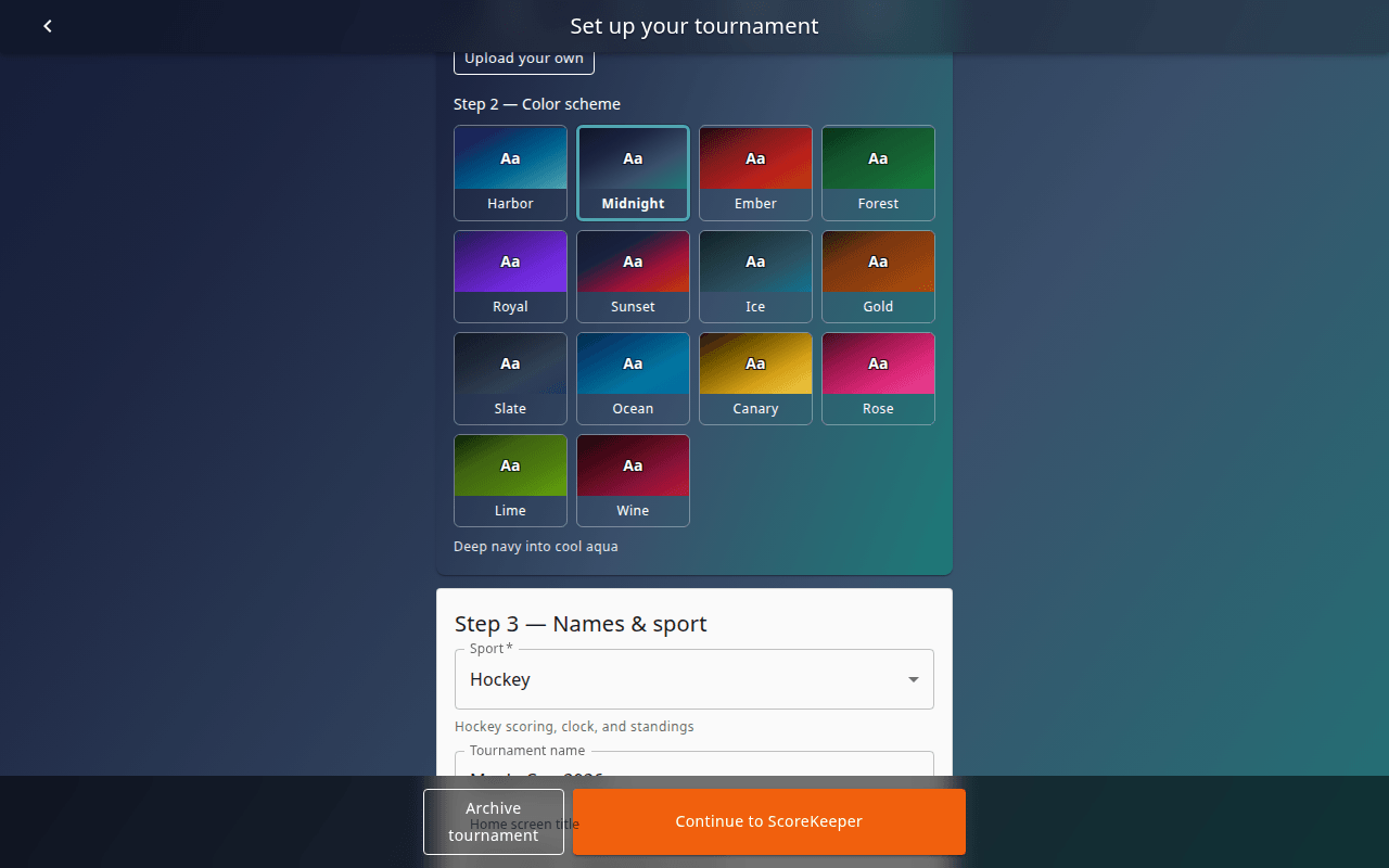 Setup – names and sport
