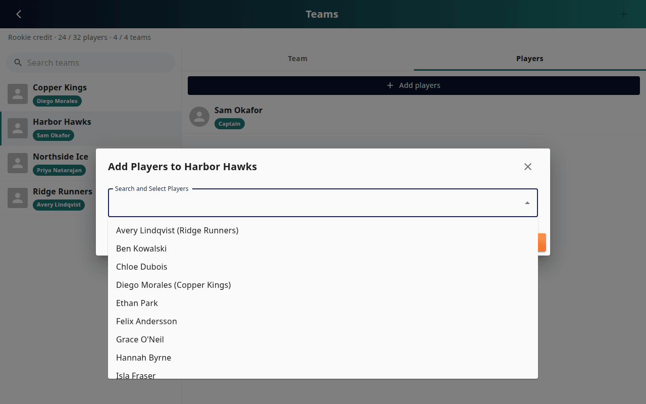 Add players to team