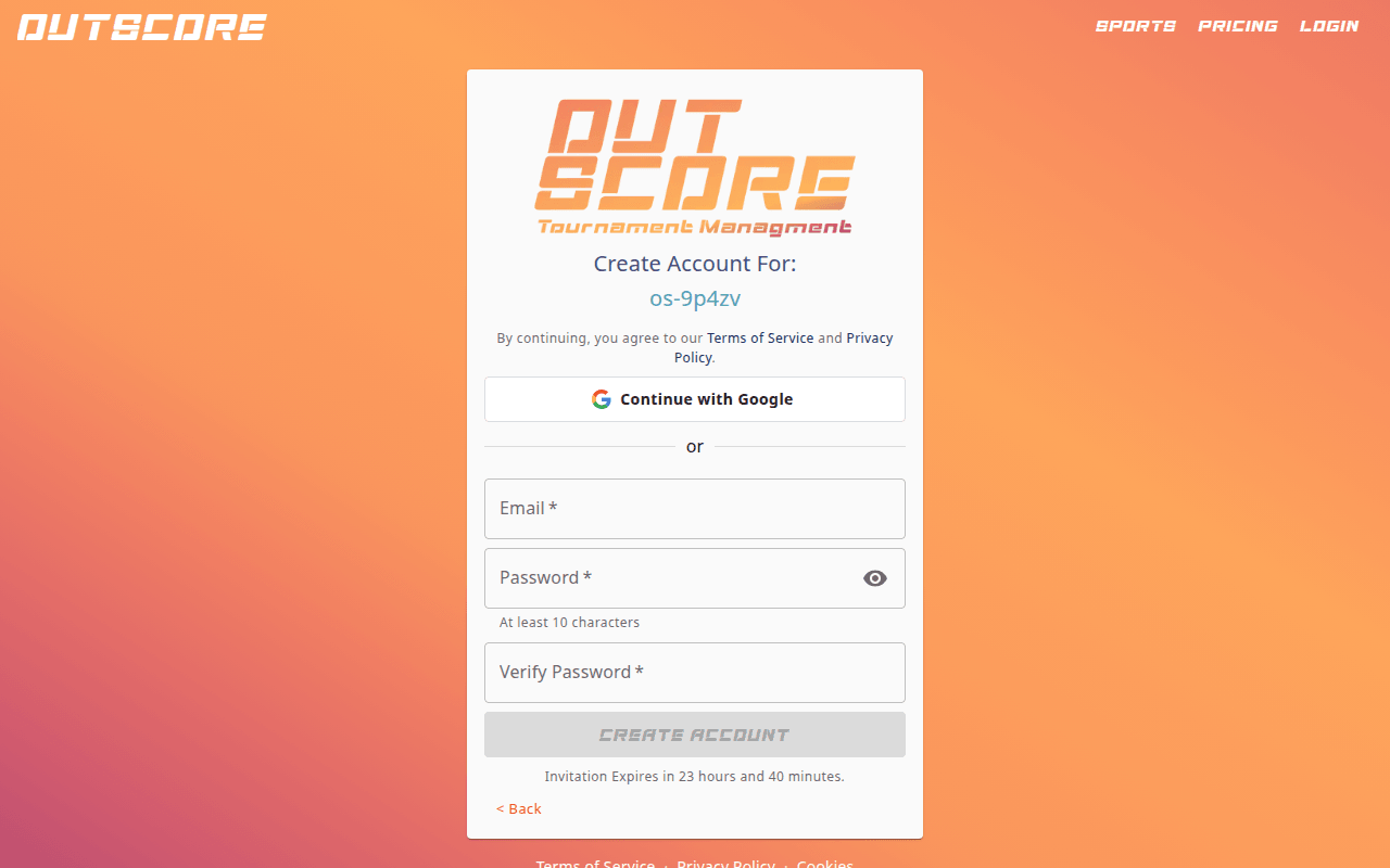 Create account for an invitation
