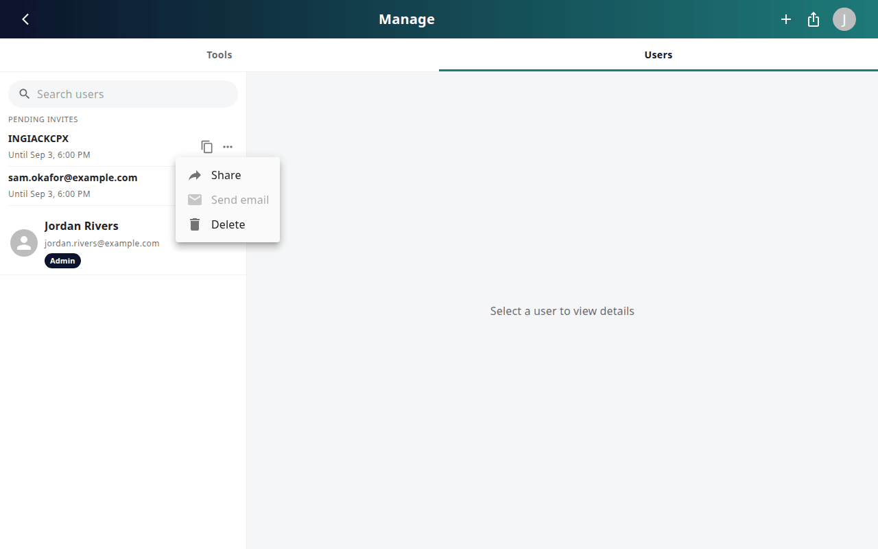 Invite menu