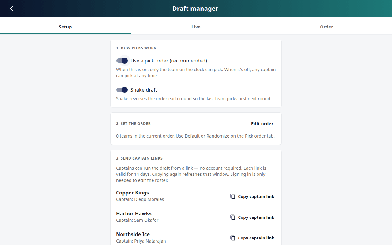 Draft Manager – Setup