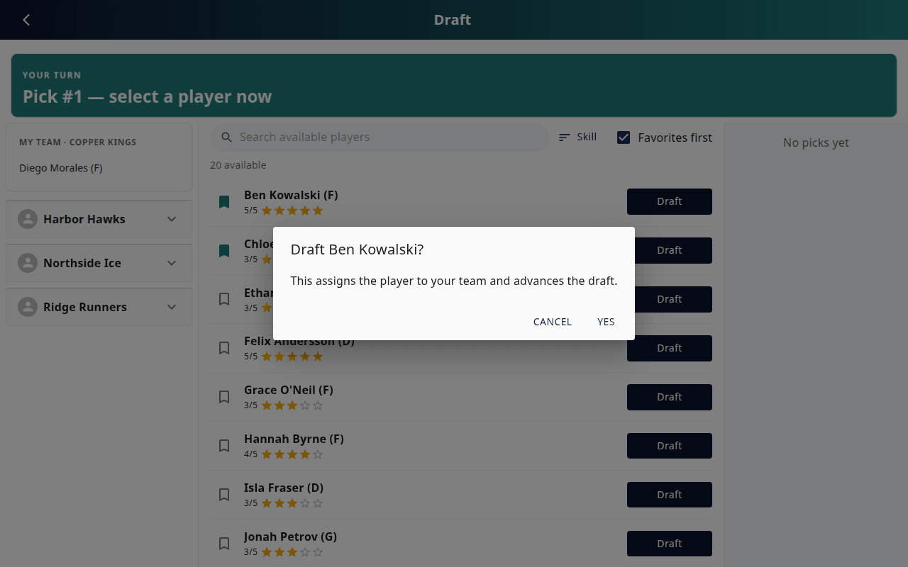 Confirm draft pick