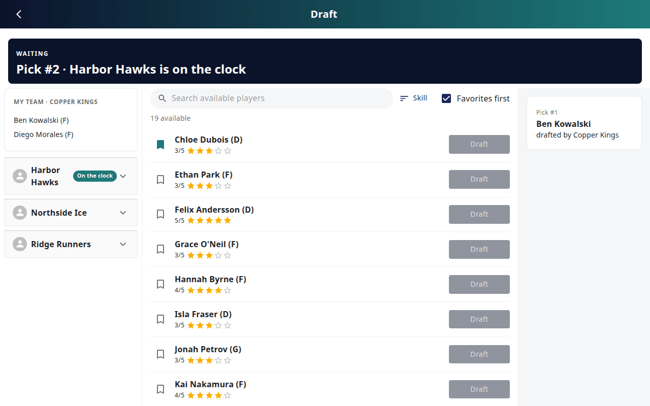 Draft pick board – waiting