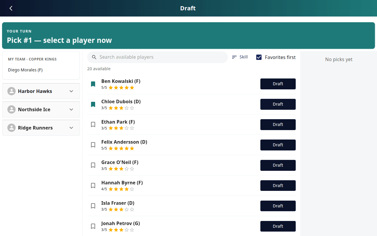 Draft pick board – your turn