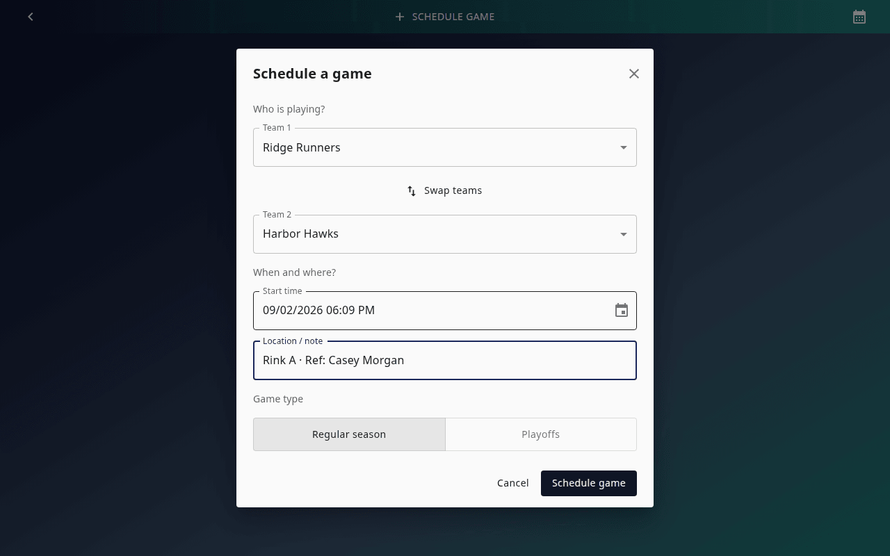 Schedule a game