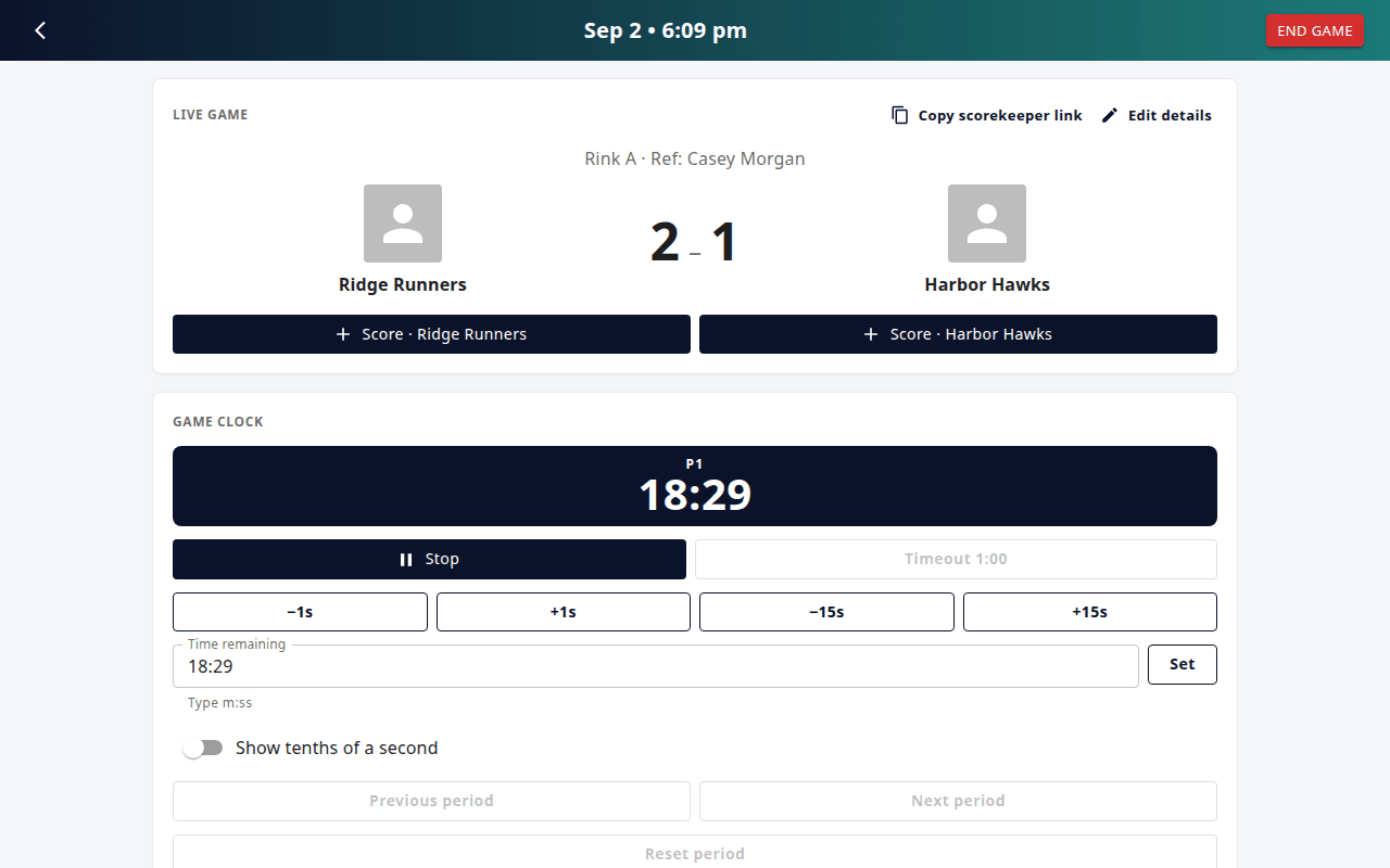 Live game with events
