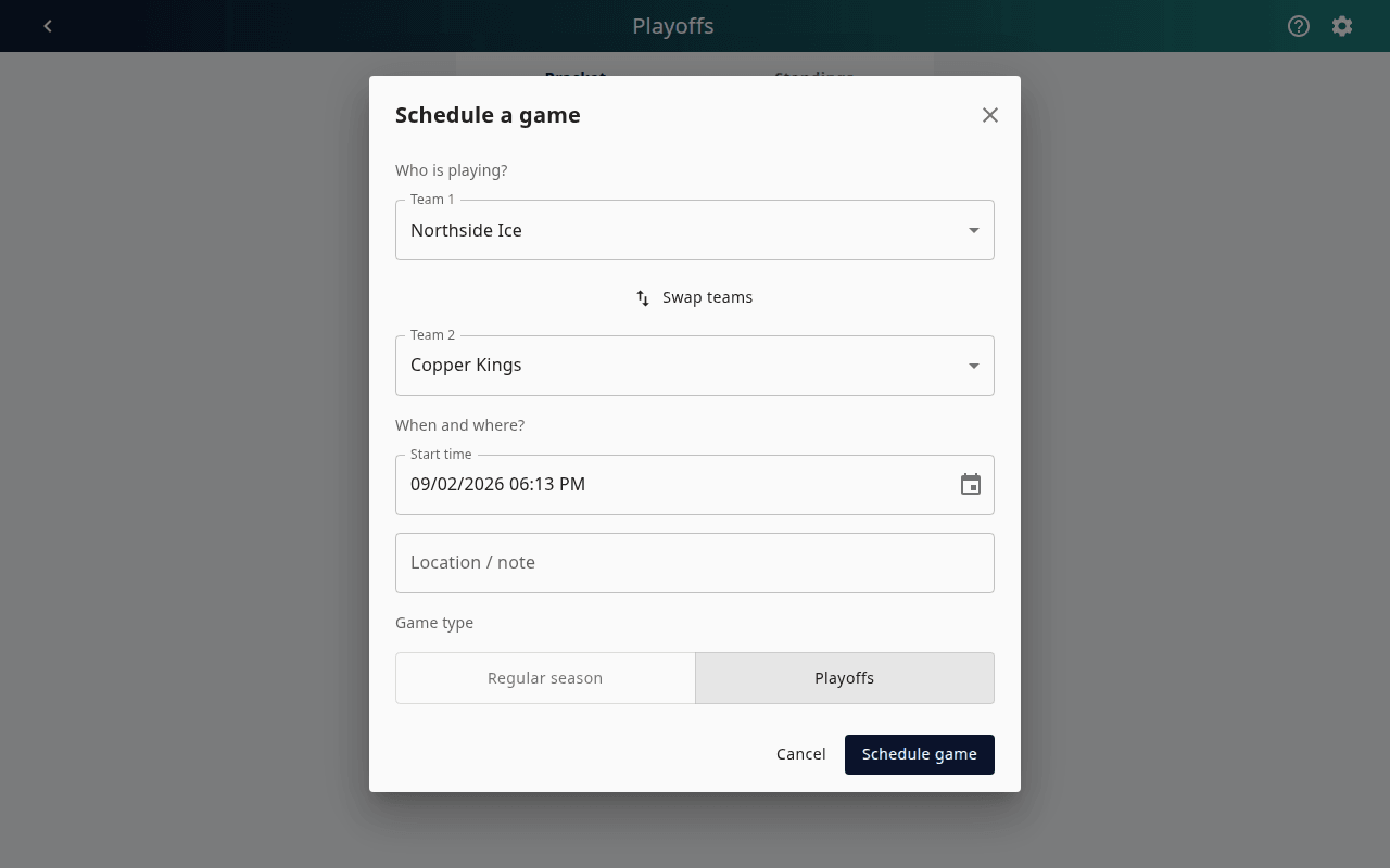 Schedule a bracket game