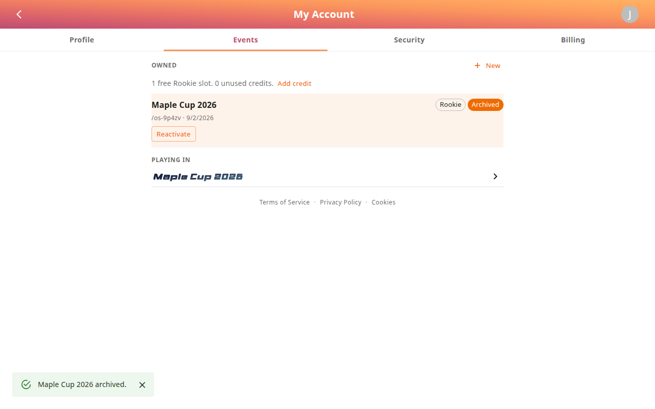 Archived event in My Account